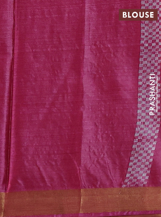 Banana silk saree pink with silver & gold zari woven floral buttas and zari woven border