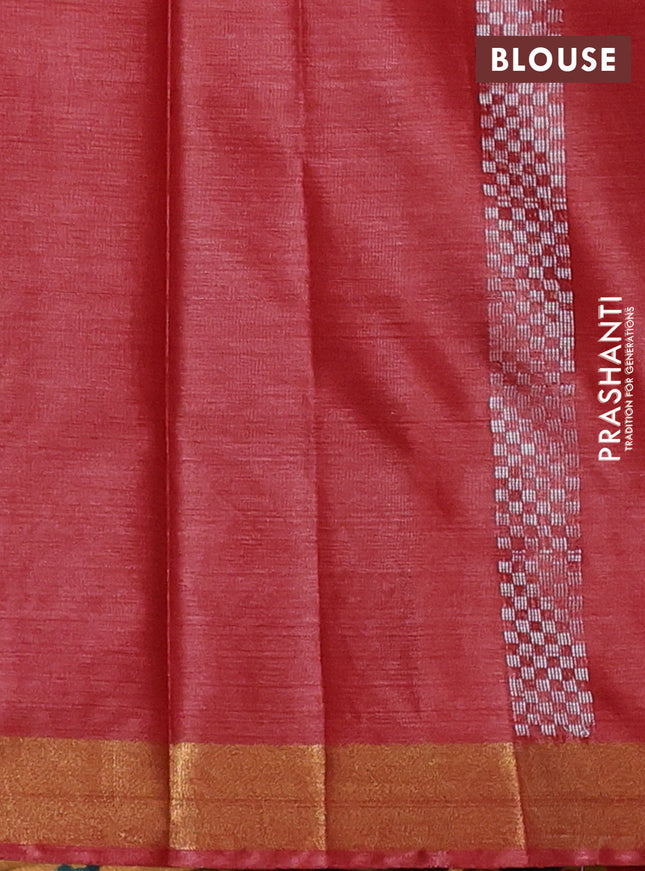 Banana silk saree red with silver & gold zari woven floral buttas and zari woven border