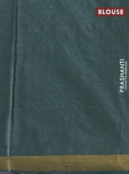 Banana silk saree dark green with silver & gold zari woven floral buttas and zari woven border