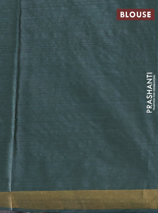 Banana silk saree dark green with silver & gold zari woven floral buttas and zari woven border