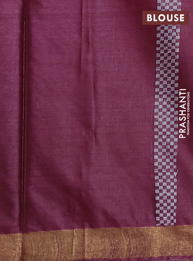 Banana silk saree wine shade with silver & gold zari woven floral buttas and zari woven border