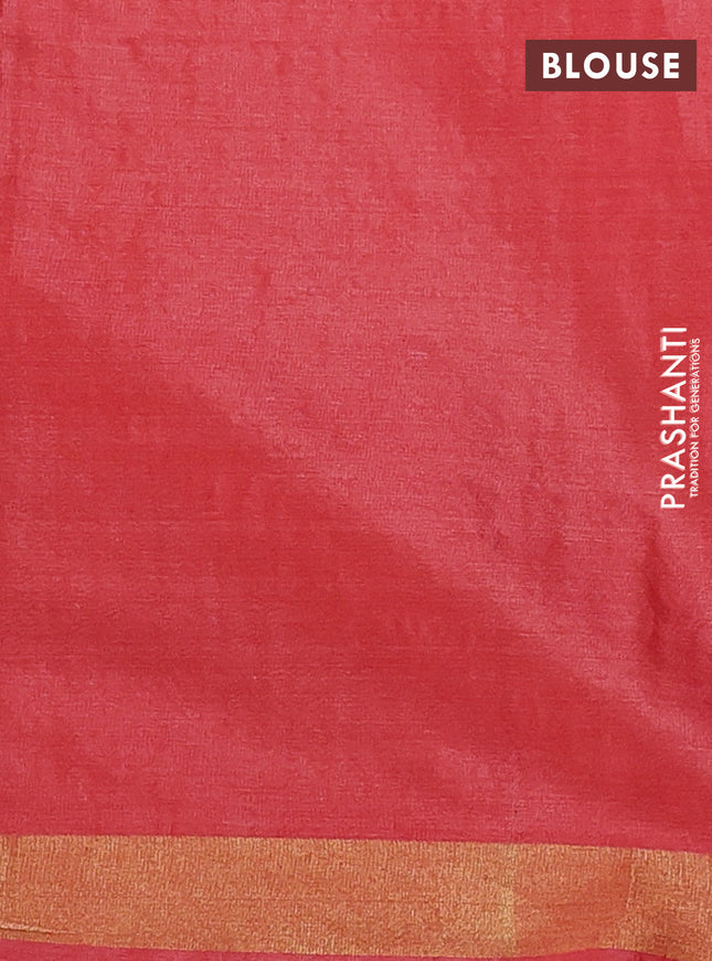 Banana silk saree dark peach orange with allover zari weaves & buttas and zari woven border