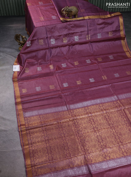 Banana silk saree maroon shade with silver & gold zari woven paisley buttas and zari woven border