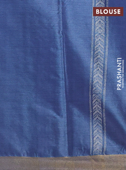 Banana silk saree blue with silver & gold zari woven paisley buttas and zari woven border