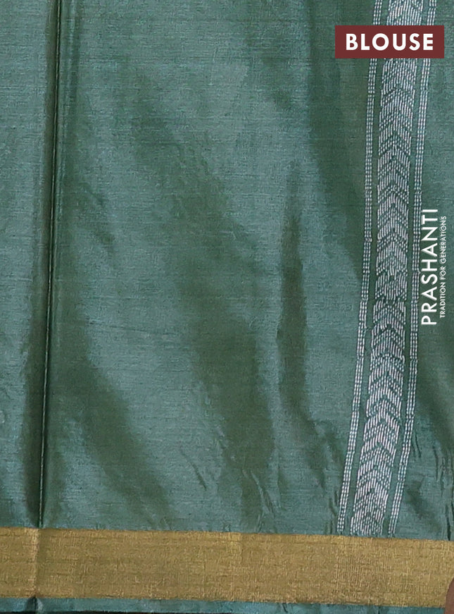 Banana silk saree green with silver & gold zari woven paisley buttas and zari woven border