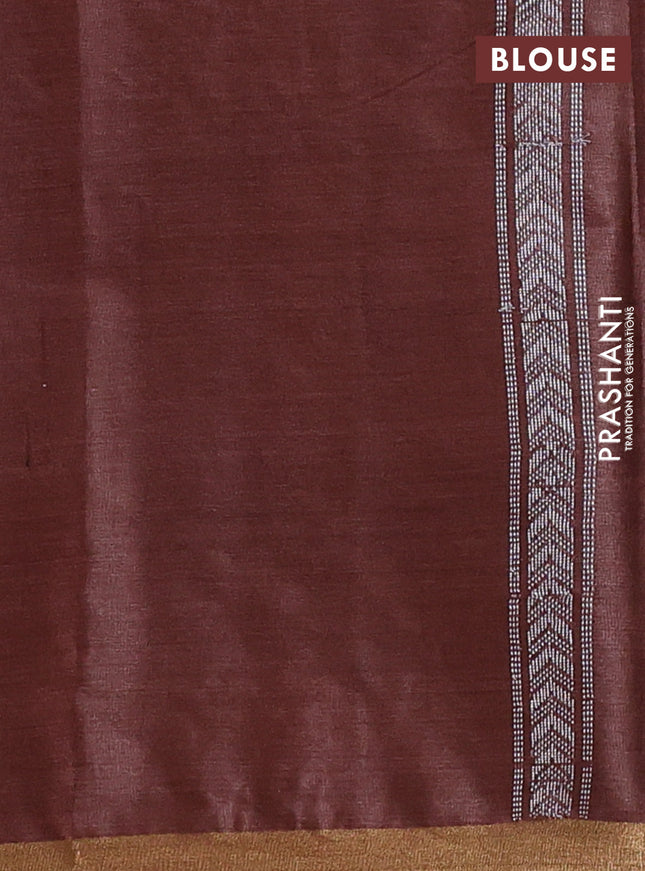 Banana silk saree brown with silver & gold zari woven paisley buttas and zari woven border