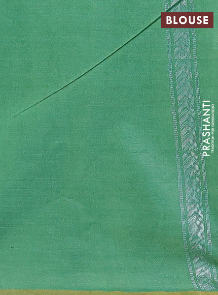 Banana silk saree teal green shade with silver & gold zari woven paisley buttas and zari woven border