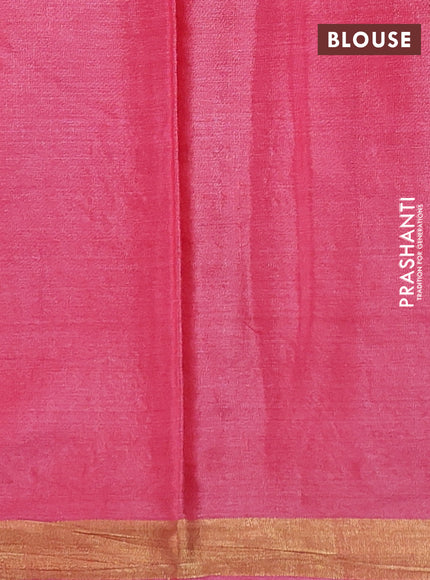 Banana silk saree peach pink with silver & gold zari woven paisley buttas and zari woven border