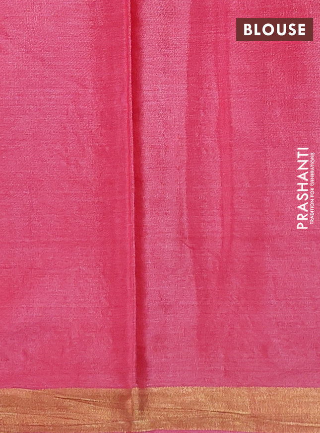 Banana silk saree peach pink with silver & gold zari woven paisley buttas and zari woven border