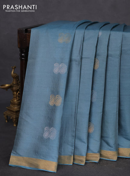 Banana silk saree pastel green with silver & gold zari woven paisley buttas and zari woven border