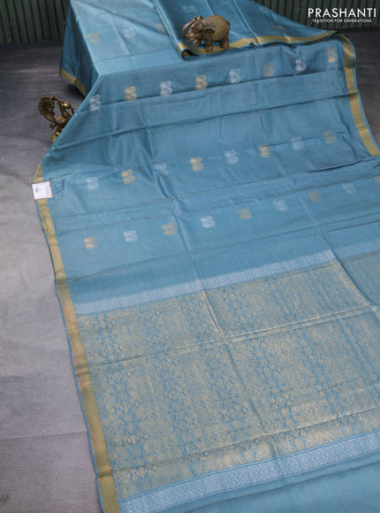 Banana silk saree pastel green with silver & gold zari woven paisley buttas and zari woven border
