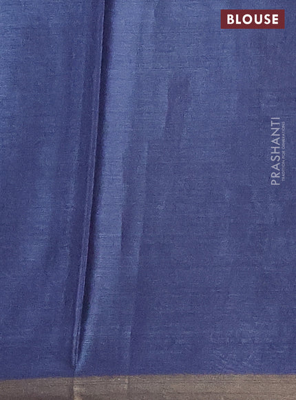 Banana silk saree bluish grey with silver & gold zari woven buttas and zari woven border