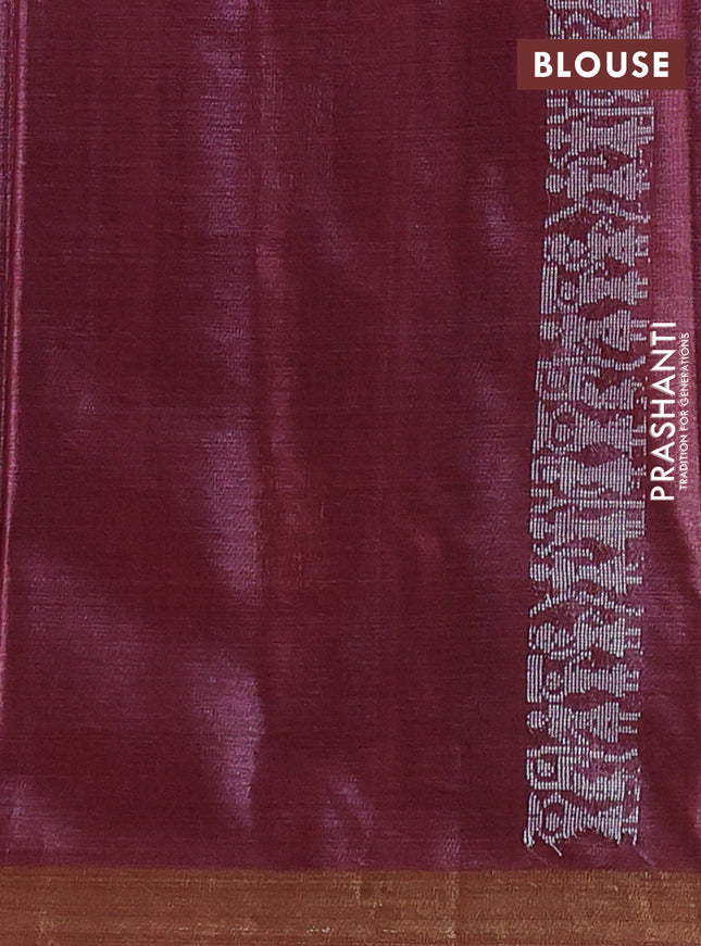 Banana silk saree maroon with silver & gold zari woven buttas and zari woven border