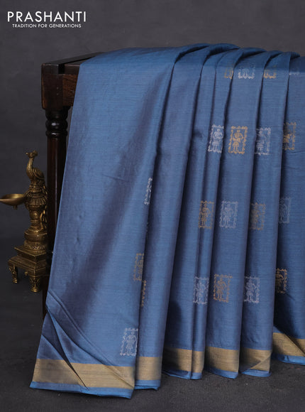 Banana silk saree blue shade with silver & gold zari woven buttas and zari woven border
