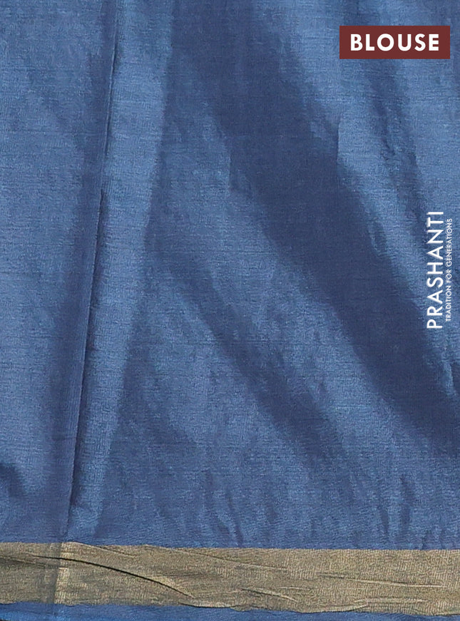 Banana silk saree blue shade with silver & gold zari woven buttas and zari woven border