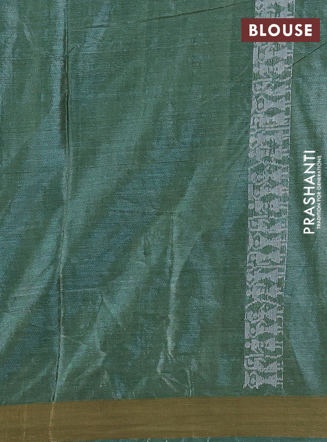 Banana silk saree green with silver & gold zari woven buttas and zari woven border