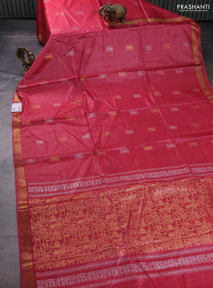 Banana silk saree pink with silver & gold zari woven buttas and zari woven border