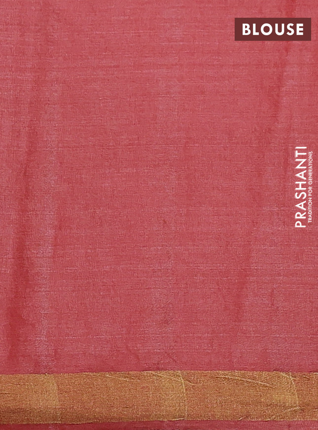 Banana silk saree rustic maroon with silver & gold zari woven buttas and zari woven border