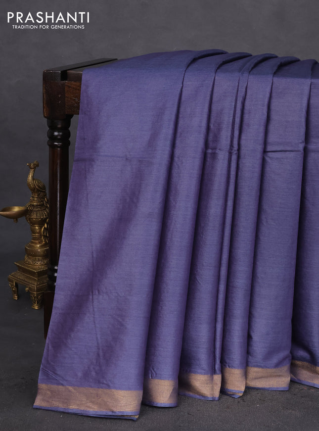 Banana silk saree blue shade with silver & gold zari woven buttas and zari woven border