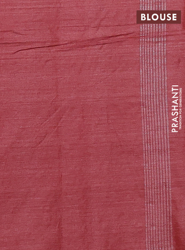 Banana silk saree dark peach with silver & gold zari woven buttas and zari woven border