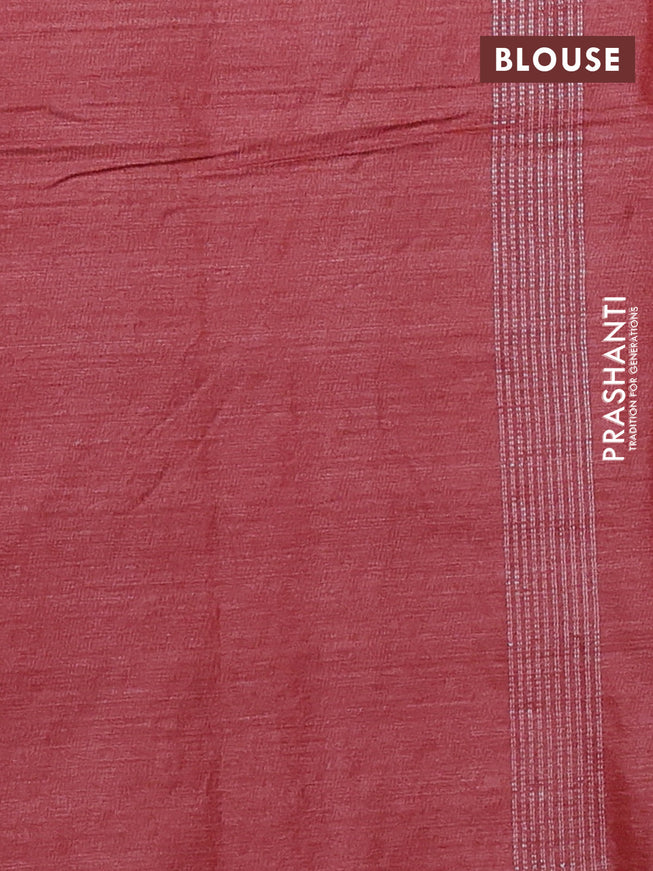 Banana silk saree dark peach with silver & gold zari woven buttas and zari woven border
