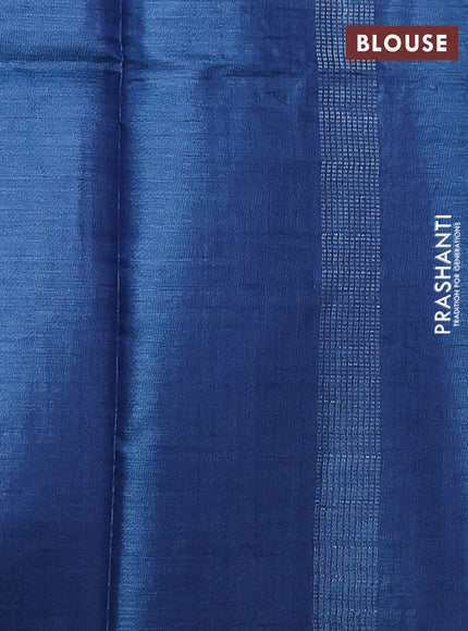Banana silk saree blue with silver & gold zari woven buttas and zari woven border