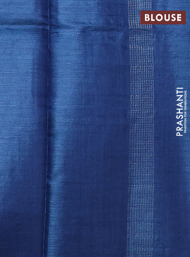 Banana silk saree blue with silver & gold zari woven buttas and zari woven border