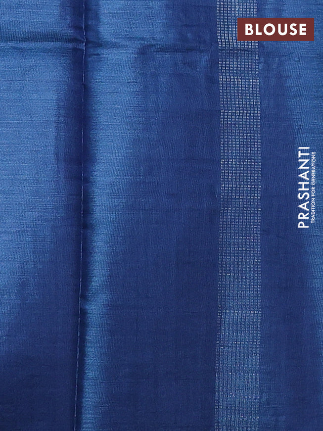 Banana silk saree blue with silver & gold zari woven buttas and zari woven border