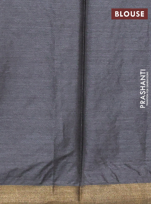 Banana silk saree grey with silver & gold zari woven buttas and zari woven border