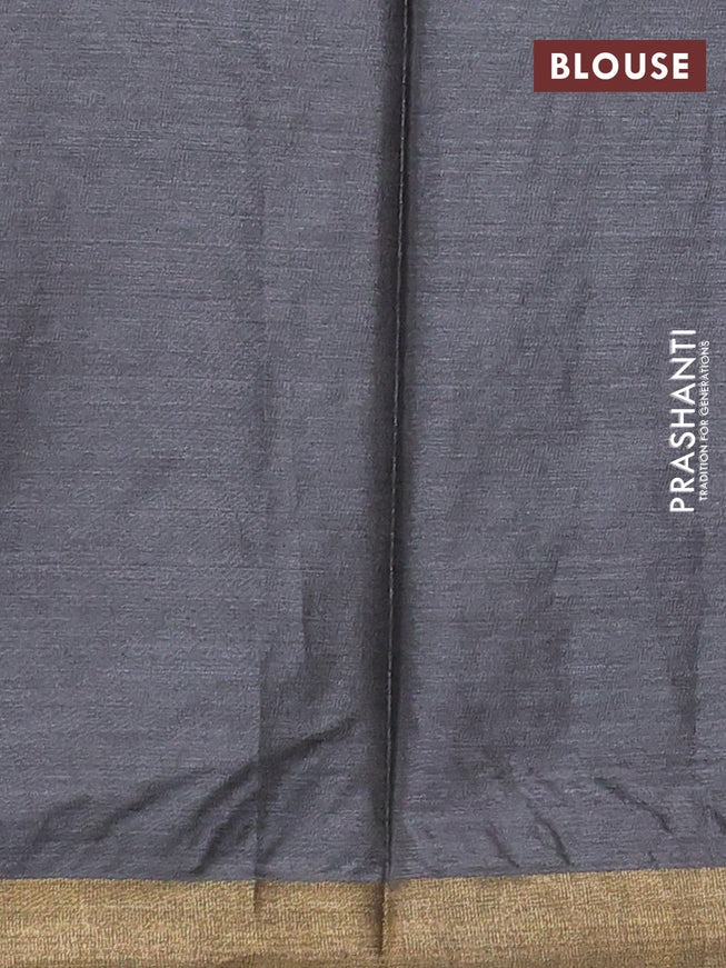 Banana silk saree grey with silver & gold zari woven buttas and zari woven border