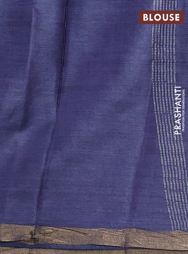 Banana silk saree blue shade with silver & gold zari woven buttas and zari woven border
