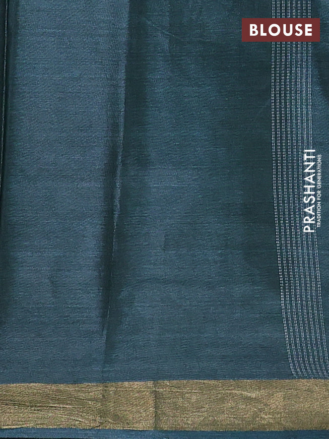 Banana silk saree dark green with silver & gold zari woven buttas and zari woven border