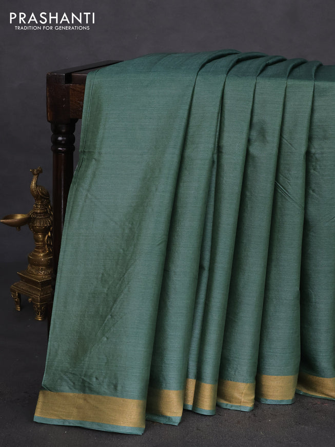Banana silk saree green with silver & gold zari woven buttas and zari woven border