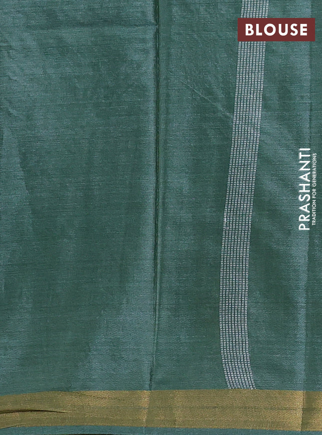 Banana silk saree green with silver & gold zari woven buttas and zari woven border