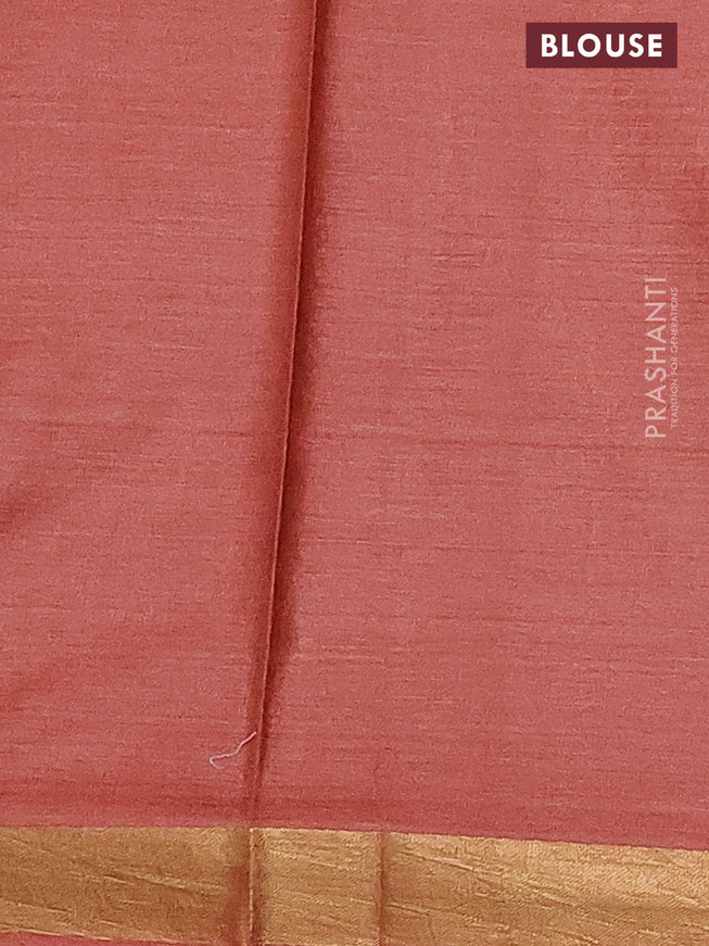 Banana silk saree rust shade with silver & gold zari woven buttas and zari woven border