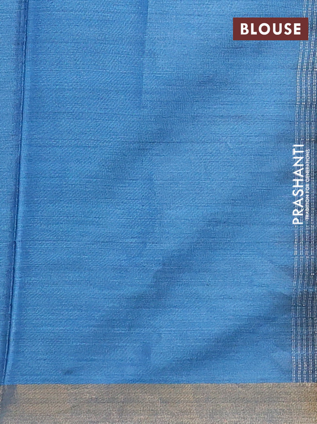 Banana silk saree black and blue with silver & gold zari woven buttas and zari woven border