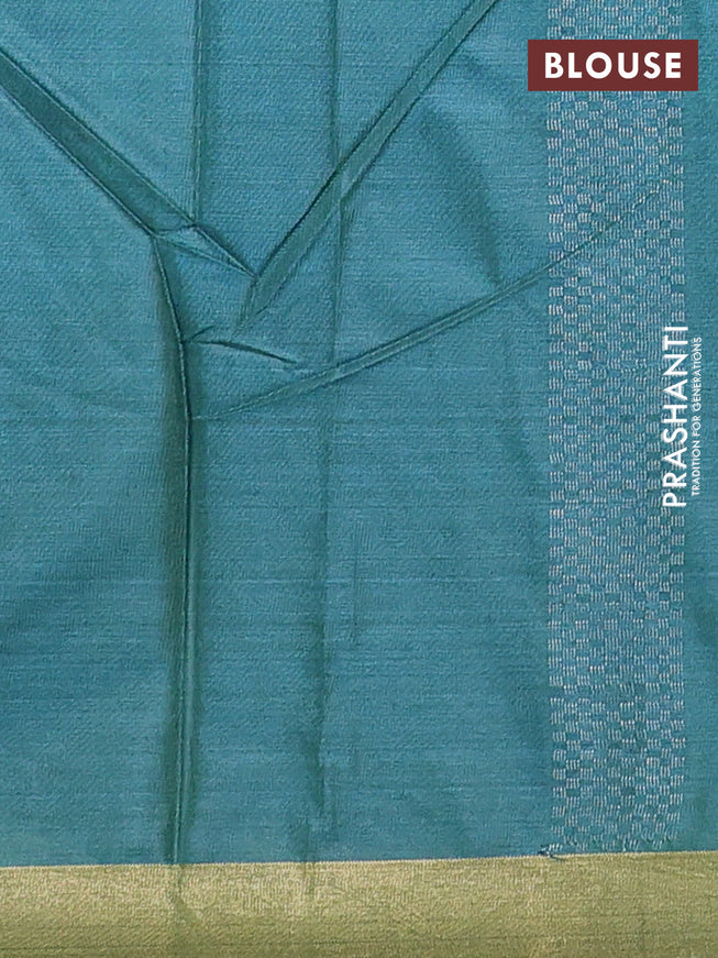 Banana silk saree teal blue with silver & gold zari woven buttas and zari woven border