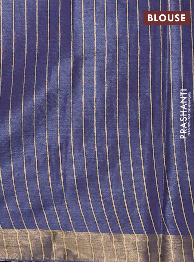 Banana silk saree blue with silver & gold zari woven buttas and zari woven border