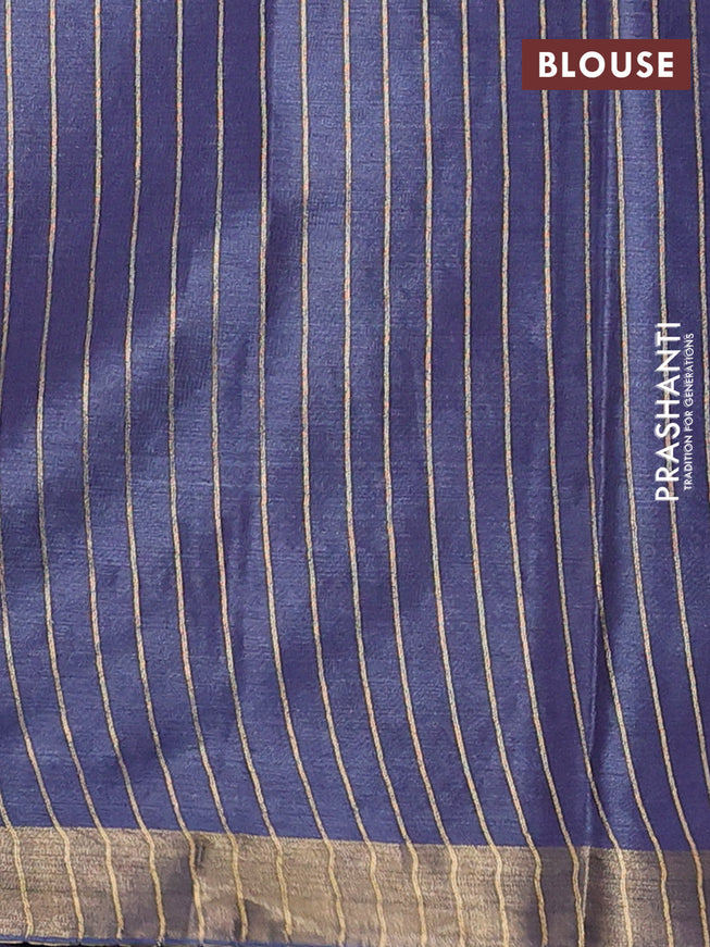 Banana silk saree blue with silver & gold zari woven buttas and zari woven border