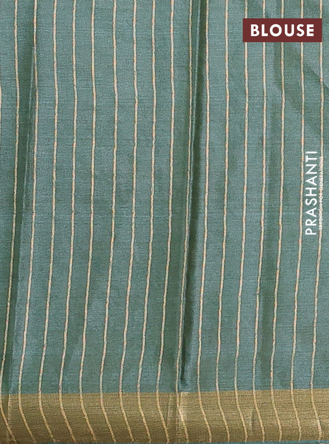 Banana silk saree dual shade of green with silver & gold zari woven buttas and zari woven border