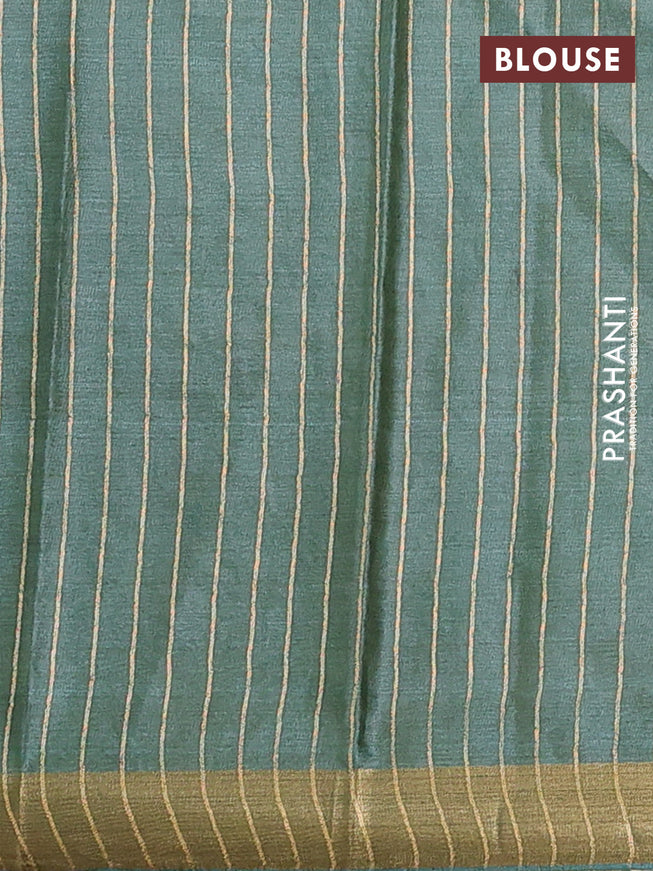 Banana silk saree dual shade of green with silver & gold zari woven buttas and zari woven border