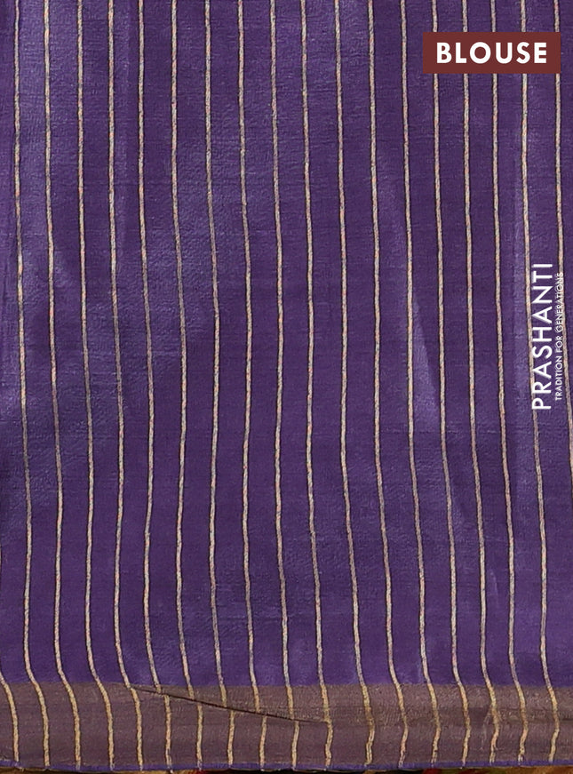 Banana silk saree violet with silver & gold zari woven buttas and zari woven border