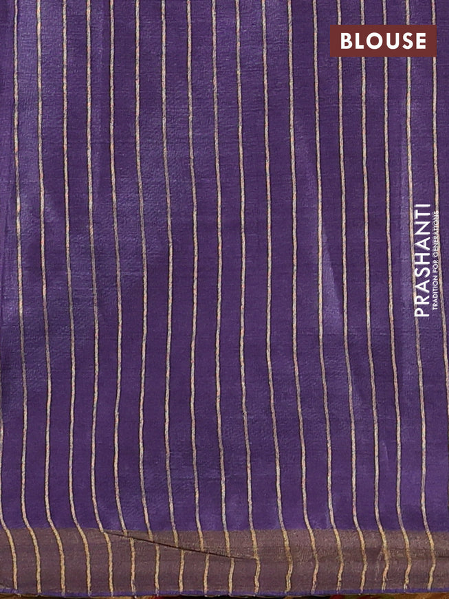 Banana silk saree violet with silver & gold zari woven buttas and zari woven border