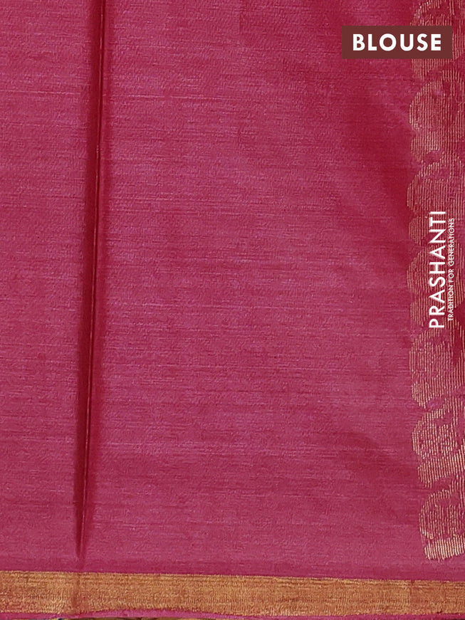 Banana silk saree pink with silver & gold zari woven floral buttas and zari woven border