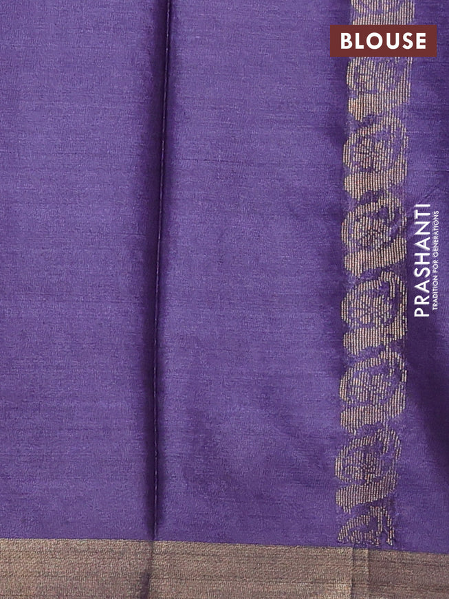 Banana silk saree violet with silver & gold zari woven floral buttas and zari woven border