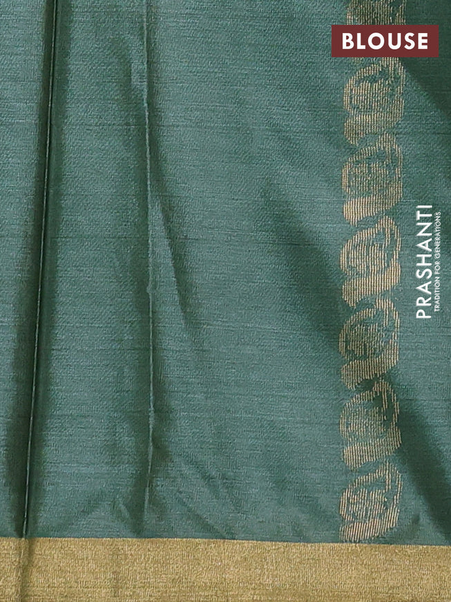 Banana silk saree green shade with silver & gold zari woven floral buttas and zari woven border