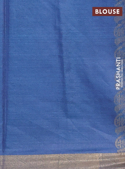 Banana silk saree cs blue with silver & gold zari woven floral buttas and zari woven border