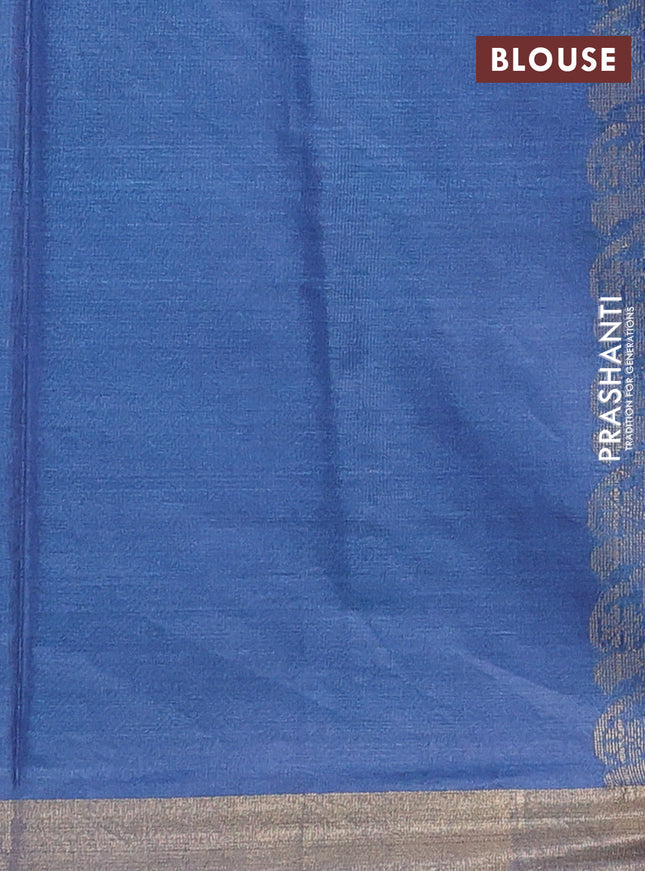 Banana silk saree cs blue with silver & gold zari woven floral buttas and zari woven border