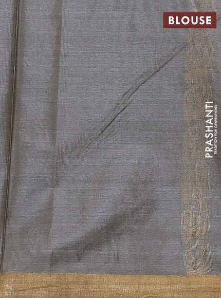 Banana silk saree grey shade with silver & gold zari woven floral buttas and zari woven border