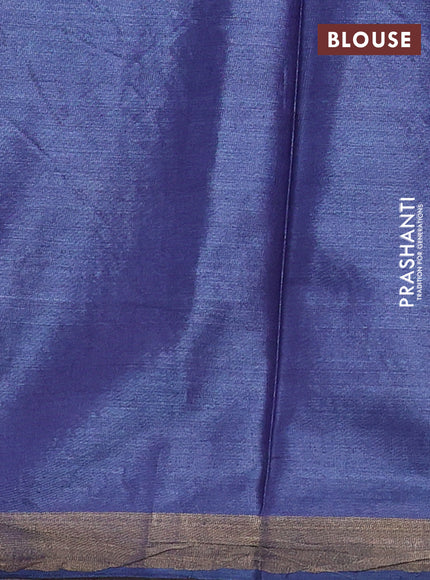 Banana silk saree blue shade with silver & gold zari woven floral buttas and zari woven border
